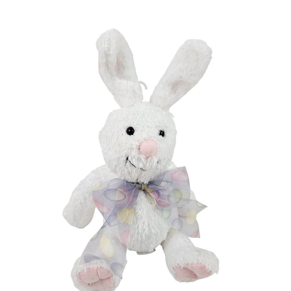 Hallmark White Plush Bunny Bow Pastel Polka Dots 8 in Stuffed Animal Vintage